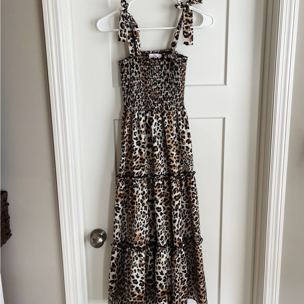 Pink Lily Leopard Print Smocked Dress